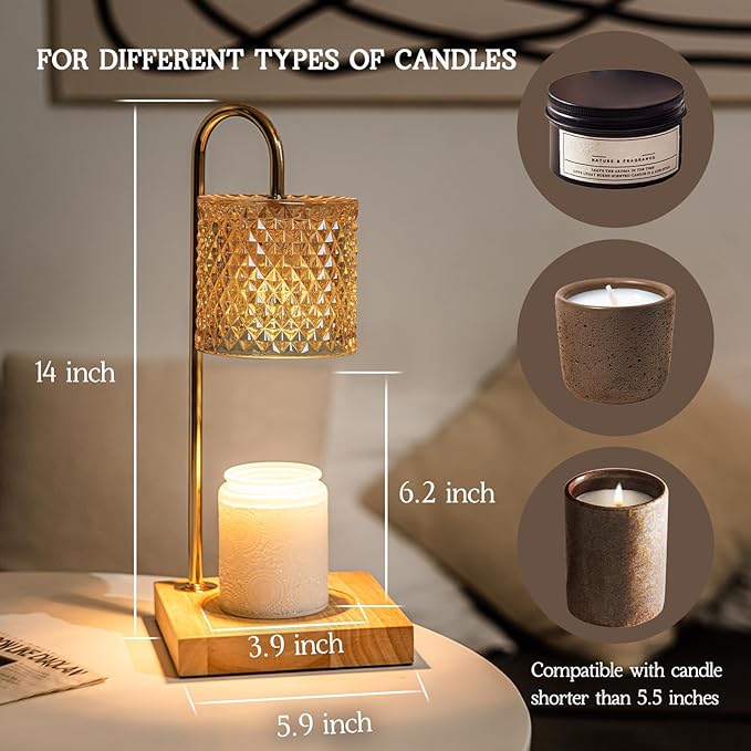Lamp Candle Warmer with Timer, House Warming Gifts New Home, Candle Wax Warmer with 2 Bulbs, Aesthetic Room Home Bedroom Decor, for Women, Lozenge Diamond