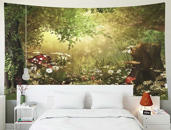 EMMTEEY Enchanted Forest Tapestry Beautiful Charming Fairy Tale Woodland Wall Tapestry for Living Room 92.5X70.9 Tapestry
