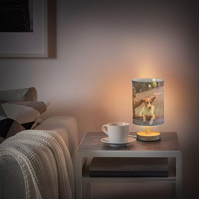 Table Lamp Monkey and Dog Animal Nightstand Lamp with Wood Base Fabric Lamp Shade Bedside Desk Lamp for Living Room Bedroom Kids Room Office