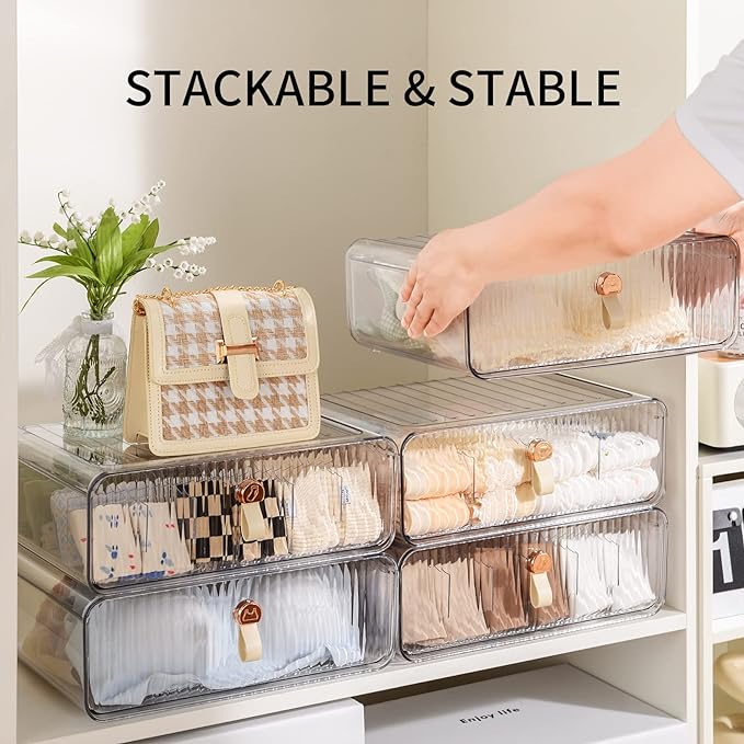 Socks & Underwear Drawer Organizer, 16 Cell Stackable Closet Organizer, Plastic Dividers for Baby Clothes, Bra, Ties & Belts