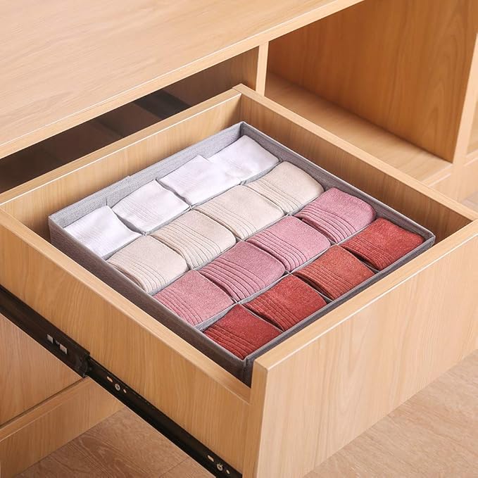 Qozary 2 Pack Socks Underwear Drawer Organizer Divider, 24 Cell or 16 Cell Collapsible Cabinet Closet Organizer Storage Boxes for Clothes, Socks, Lingerie, Underwear, Ties