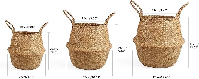 Woven Seagrass Wicker Basket with Handle - Planters for Indoor Plants, Storage & Picnic Basket Organizer, Garden Basket Fits 6-7 Inch Plant Pots & Groceries (Small, Original)