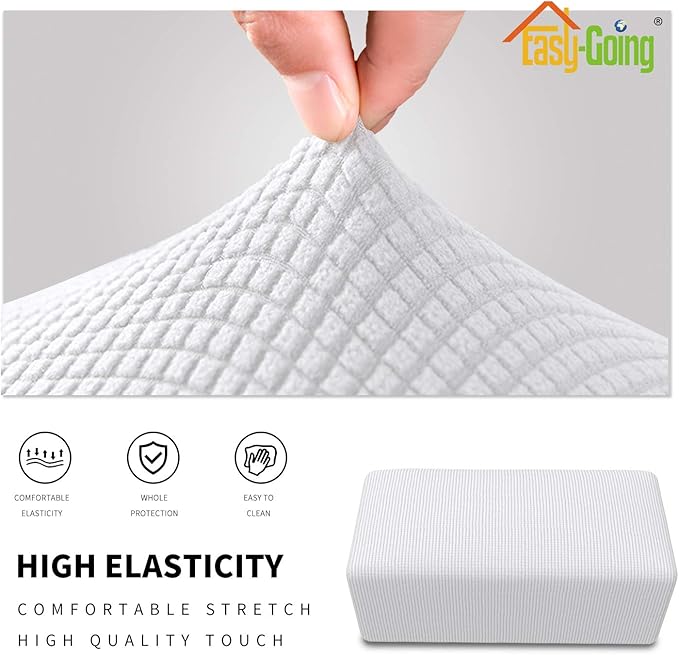 Easy-Going Stretch Ottoman Cover Folding Storage Stool Furniture Protector Soft Rectangle slipcover with Elastic Bottom(Ottoman Small,Snow White)