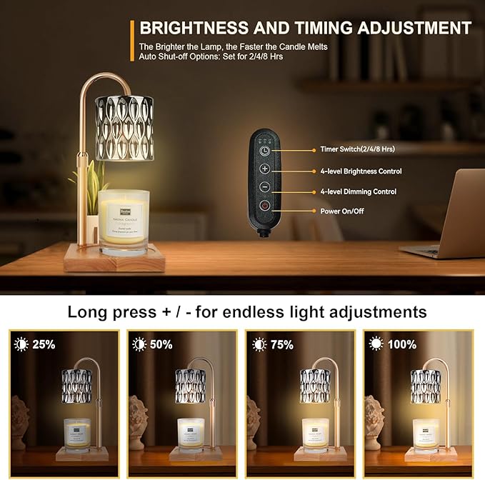 Candle Warmer Lamp with 3 Bulbs, Adjustable Height Dimmable Candle Warmer with Timer, Compatible with Large Jar Candles, Candle Lamp with Charming Gift Box Ribbon for Her/Him