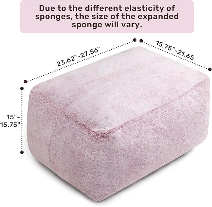HollyHOME 15"(H) Bean Bag Ottoman Pouf, 6.6LB Memory Foam Filled Footstool for Sofa, Accent Stuffed Footrest Stool with Washable Cover, Single Footrest Stool for Living Room, Bedroom, Purple&Grey