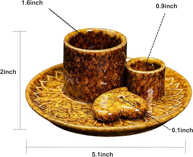4 in 1 Incense Burner Holder,Incense Sage and Palo Santo Holder,Incense Stick Holder,Ceramic Incense Holder Ash Catcher,for Meditation Room (Yellow)
