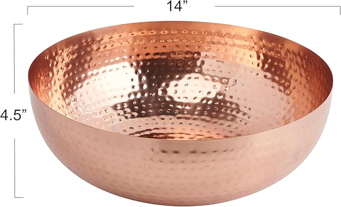 Creative Co-Op Round Hammered Metal Bowl, Copper Finish