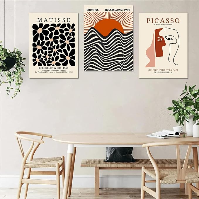FAEKSUR Framed Matisse Wall Art Set of 3, Abstract Matisse Canvas Wall Art Decor for Living Room, Minimalist Home Decor for Bedroom, Bathroom, Aesthetic Room, Office and Gallery