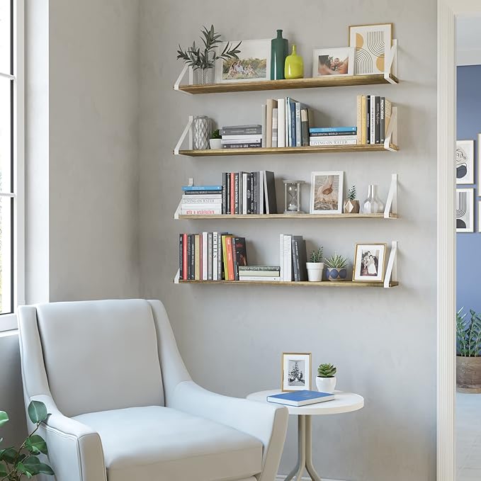 Wallniture Bora 36" Long Floating Shelves, Rustic Wall Shelves for Living Room, Kitchen, Bathroom, Office, Wall Bookshelf, Set of 4, Burnt