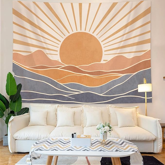 Lunerfex Boho Sun Tapestry Sunset Wall Tapestry, Mountain Tapestries for Bedroom 80s Tapestries Wall Hanging for Bedroom Living Room Wall Decor Boho-3 60"x80"
