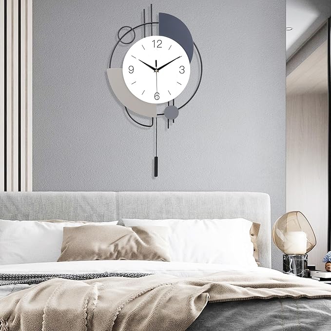 Decorative Wall Clock with Pendulum,Silent Non-Ticking Quartz Battery Operated,Large Wall Clock for Living Room,Kitchen,Home,Bathroom,Bedroom Wall Decor,20x33.5 inch