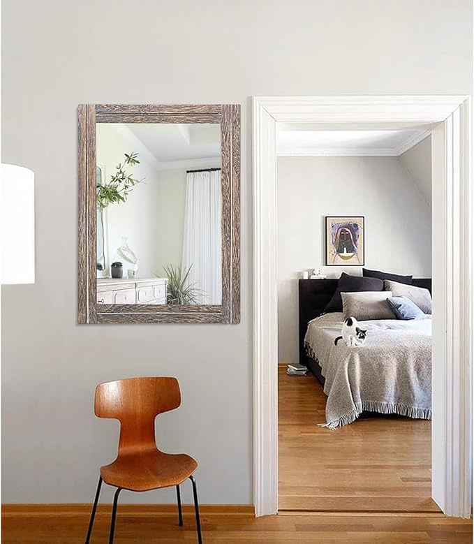 AAZZKANG Mirror with Wood Framed Rectangle Rustic Wall Mirrors Decor Large 26"x18" for Bedroom Bathroom Living Room Entryway