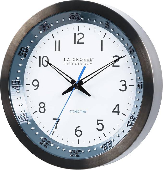 La Crosse Technology 404-54667-INT 10-Inch Atomic Chapter Ring Stainless Steel Analog Clock