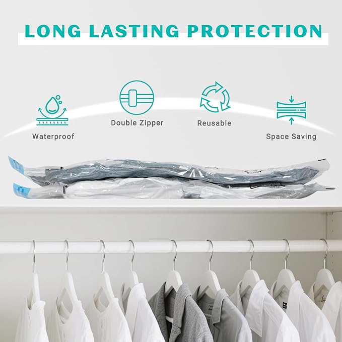 15 Pack Vacuum Storage Bags 80% Space Saver Vacuum Seal Bags for Clothing Compression for Comforters Blankets Travel Luggage Clothes with Hand Pump(3 Jumbo/3 Large/3 Medium/3 Small/3 Roll)