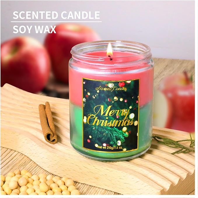 STRN Handmade Christmas Candle Gift, Scented Jar Candle for Christmas Soy Wax Candle Set, Cedar & Apple Cinnamon (200g)