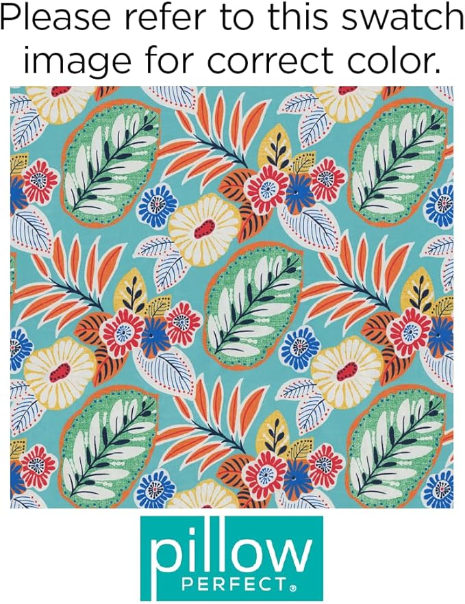 Pillow Perfect Bright Floral Indoor/Outdoor Chairpad with Ties Reversible, Tufted, Weather, and Fade Resistant, 15.5" x 16", Blue/Orange Marlow 2 Count