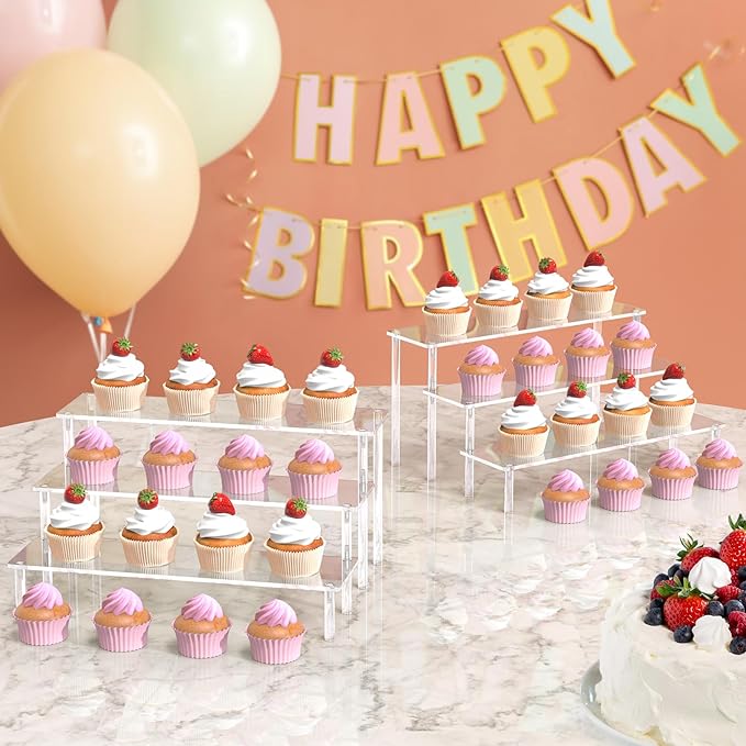 Acrylic Display Risers, 3 Tier Perfume Organizer Stand, Clear Cupcake Stand Holder, Large Shelf Risers for Figures, Dessert Shelves for Party, Riser Stand for Decoration and Organizer