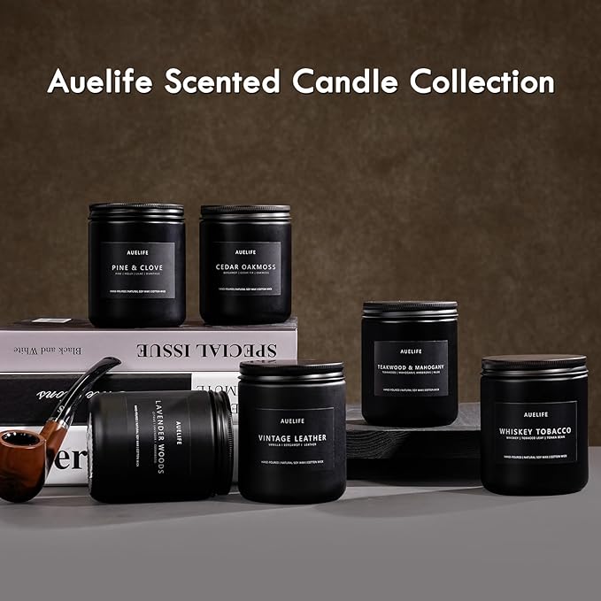 Scented Candles Set | Gifts for Men - 4Pack Masculine Candle for Father's Day, Soy Candle for Home Scented, Aromatherapy Gifts Scents of Caramel Coffee/Whiskey Tobacco/Rum & Oak/Vintage Leather