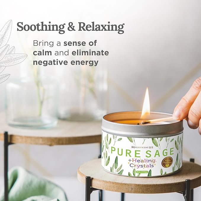Magnificent 101 Long-Lasting Healing Crystals Candle | 6 Oz - 35-Hour Burn | All Natural Soy Wax, Rose Quartz, Amethyst, Moonstone & Black Tourmaline | House Energy Cleansing & Manifestation