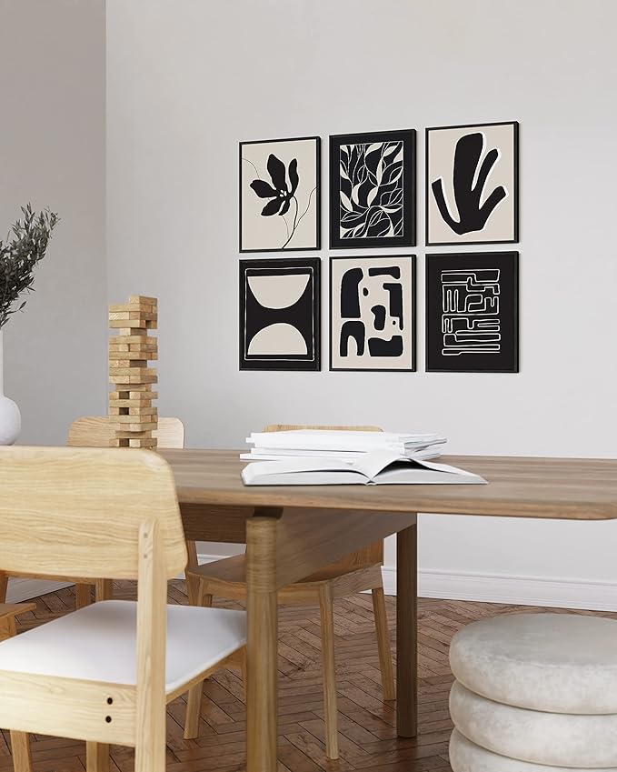 HAUS AND HUES Abstract Art Wall Decor - Set of 6 Modern Art Gallery Display, Abstract Minimalist Wall Art, Mid Century Modern Artwork, Modern Art Wall Decor Neutral Art (Framed Black 8x10)