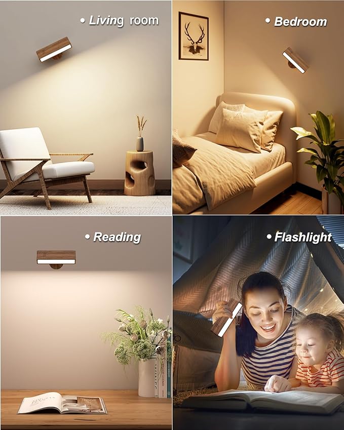 YiLaie Battery Operated Wall Sconce Set of Two,Rechargeable Wall Lights with Remote,Wall Lights for Bedroom Battery Operated, Dimmable Wireless Wall Mount Lamp with 3 Color Temperature for Bedside