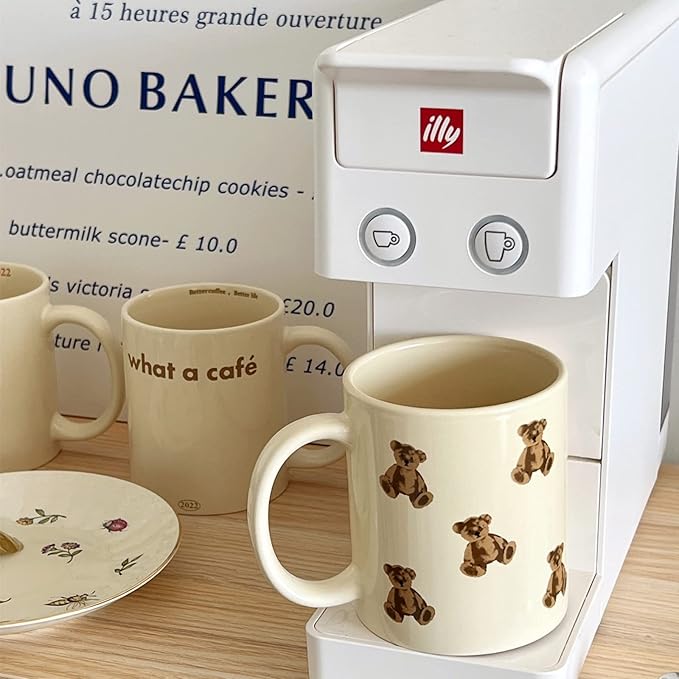 Cute Vintage Cartoon Bear Mugs Ceramic Coffee Mug Water Cup 350ml/12oz Funny Novelty Gift for Women Girls