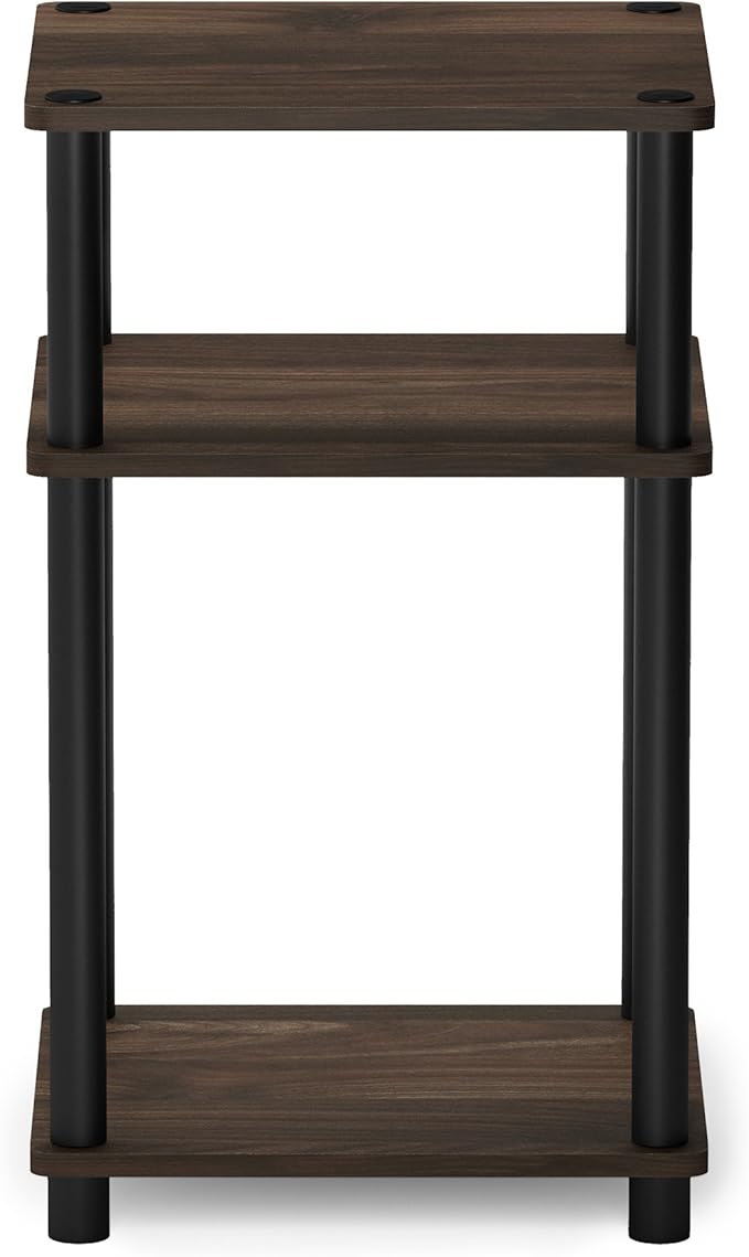 Furinno Just 3-Tier Turn-N-Tube End Table / Side Table / Night Stand / Bedside Table with Plastic Poles, 1-Pack, Columbia Walnut/Black