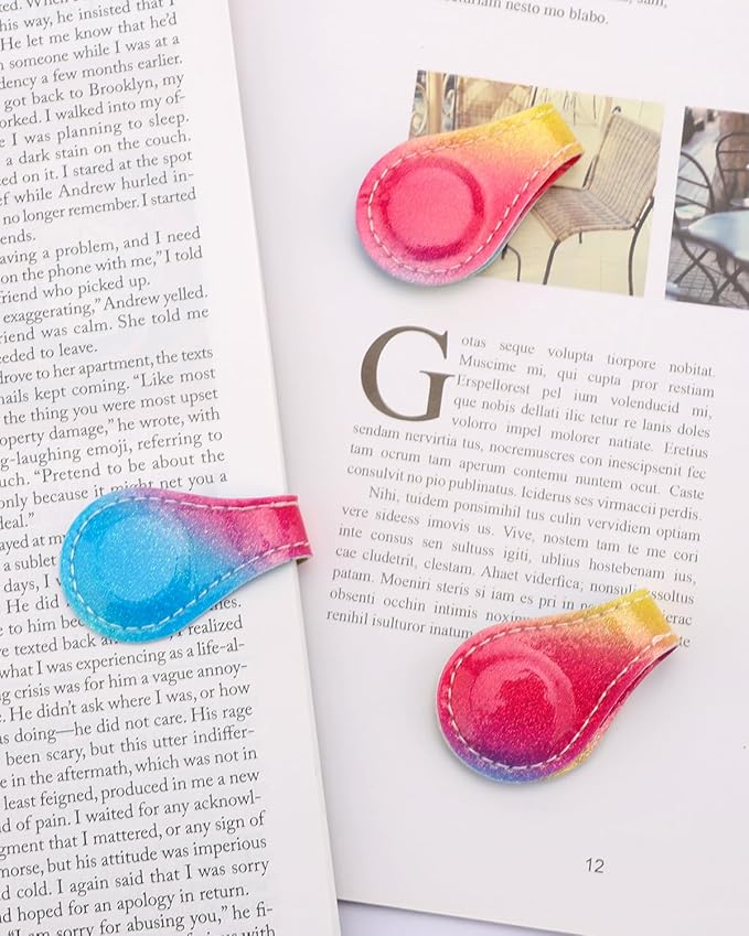 Leather Magnetic Bookmarks, 3Pcs Loose Powder Morandi Magnet Book Mark Clips Gift for Women, Kids, Reading Book Lovers, Teacher Gift for School Office Home Supplies (Gradient Color)