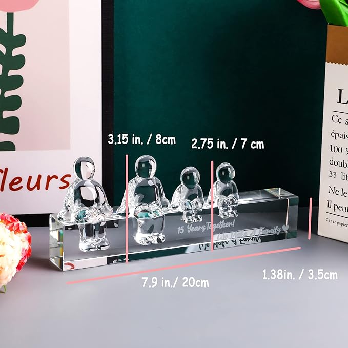 Crystal 15th Anniversary Wedding Gifts for Women Her,15 Years for Him Husband - 15 Years Together We Made A Family Glass Ornament (2 Children)