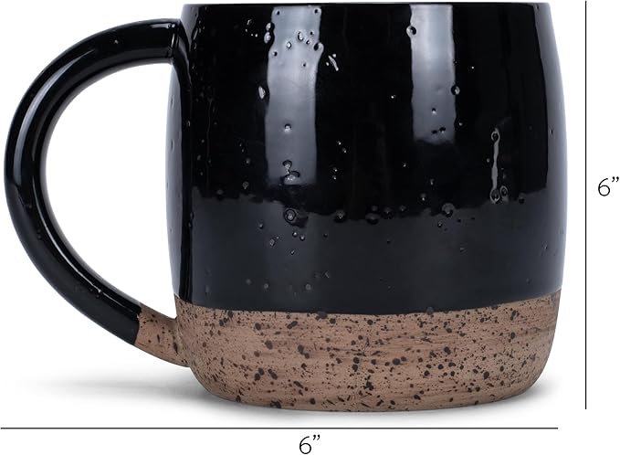 Elanze Designs Speckled Raw Bottom 17 ounce Ceramic Mugs Pack of 4, Black