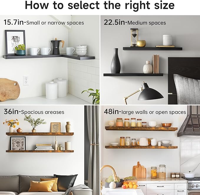 BAYKA Floating Shelves for Wall, 22.5 inches Wall Mounted Rustic Wood Shelves for Bathroom, Bedroom, Living Room, Floating Shelves for Books/Storage/Decor with 22lbs Capacity(Black,Set of 3)