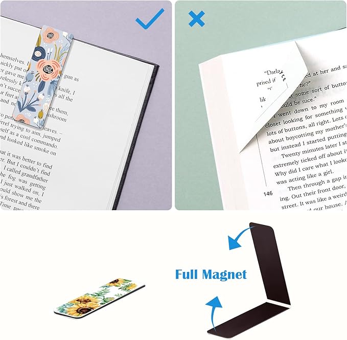 WAVEYU Magnetic Bookmarks for Women Girls,Cute Magnet Page Markers Assorted Book Markers for Book Lovers Students Teachers Adults Kids for School Home Office Reading Stationery,10 Floral Designs