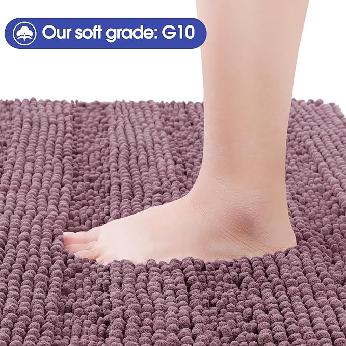 Striped Mauve Bathroom Rug Set 3 Pieces Ultra Soft, Non Slip Chenille Bath Carpet, Absorbent Plush Shaggy Bath Mats for Bathroom, Toilet, Bedroom, Kitchen