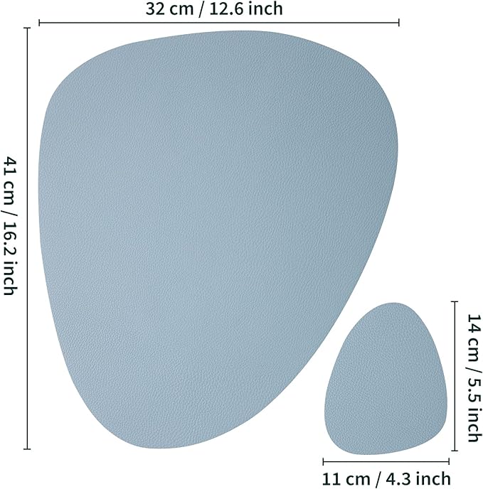 Myir JUN Placemats, Dual-Sided Placemats Waterproof Faux Leather Placemats Set of 4 Place Mats and Coasters Non-Slip Washable Table Mats for Dining Table (Camel Yellow Light Blue, Set of 4)