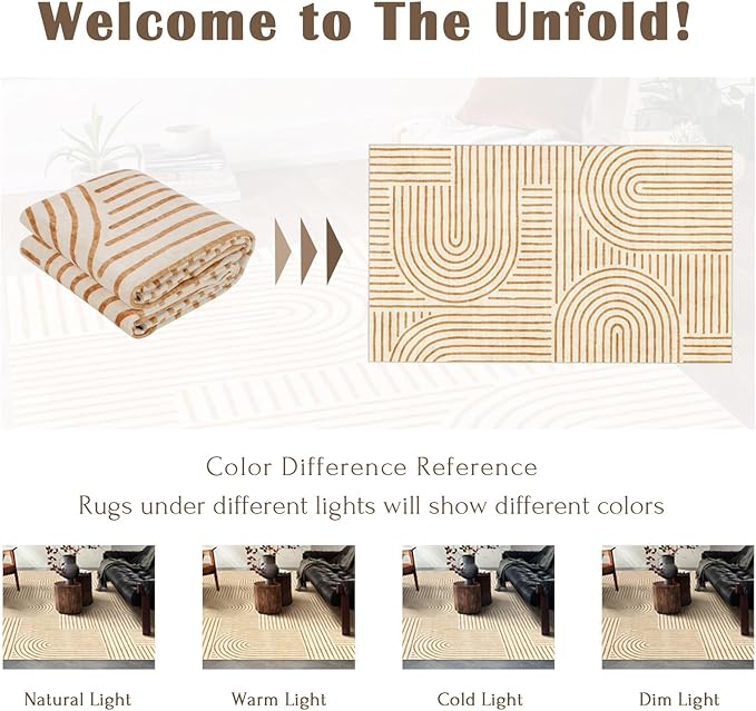 3x5 Washable Area Rug - Small Entryway Rug Non-Slip Orange Abstract Rainbow Kitchen Rugs Modern Boho Carpet Throw Rugs for Living Room Bedroom Bathroom Dorm Nursery Room Home Decor