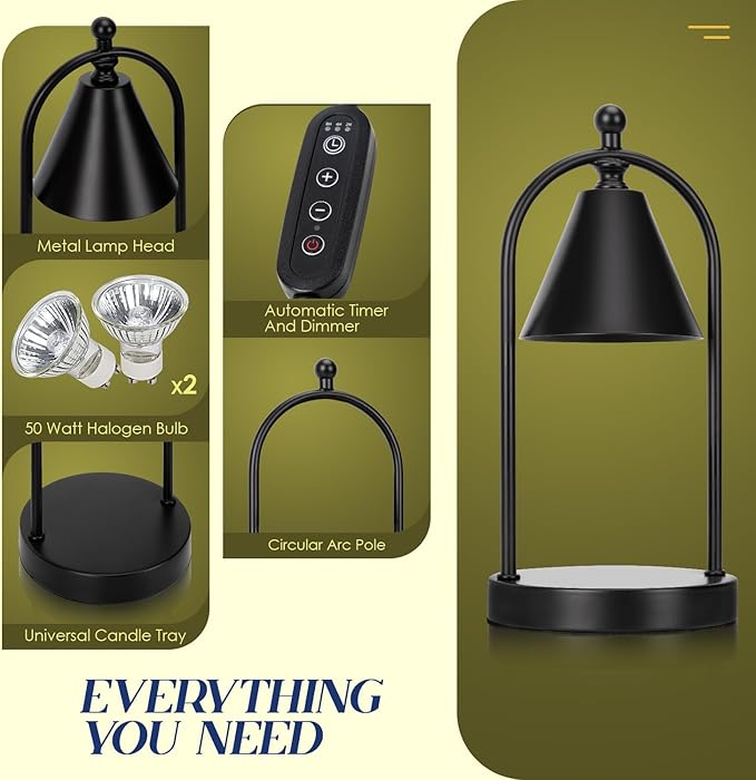 Soilsiu 2 Packs Candle Warmer Lamp with Timer, Electric Black Candle Warmer Light for Bedroom, Dimmable Wax Melts Warmer for Candle Jars, Home Decor Beside Lamp Gifts for Women