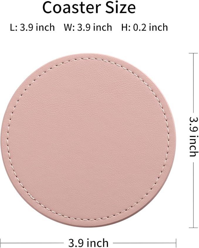 CASEGRACE Drink Coasters with Metal Holder Stand Set of 6, PU Leather Absorbent Coasters with Cork Base Table Coaster Set Decorative Coffee Cup Coasters Housewarming Gift for Home Decor
