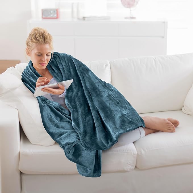 Utopia Bedding Fleece Blanket Throw Size Stone Blue 300GSM Luxury Anti-Static Fuzzy Soft Microfiber Blanket for Couch, Sofa and Bed (60x50 Inch)