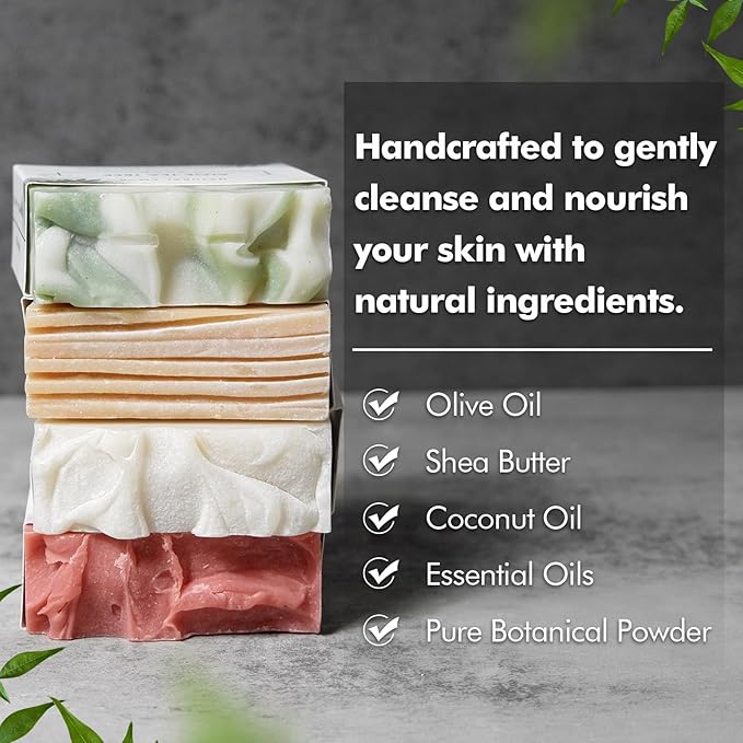Natural Amor Organic Handmade Soap Bar Set (4 Pack), Made with Natural Ingredients, Cold Process Soap, Soap Gift Set for Women