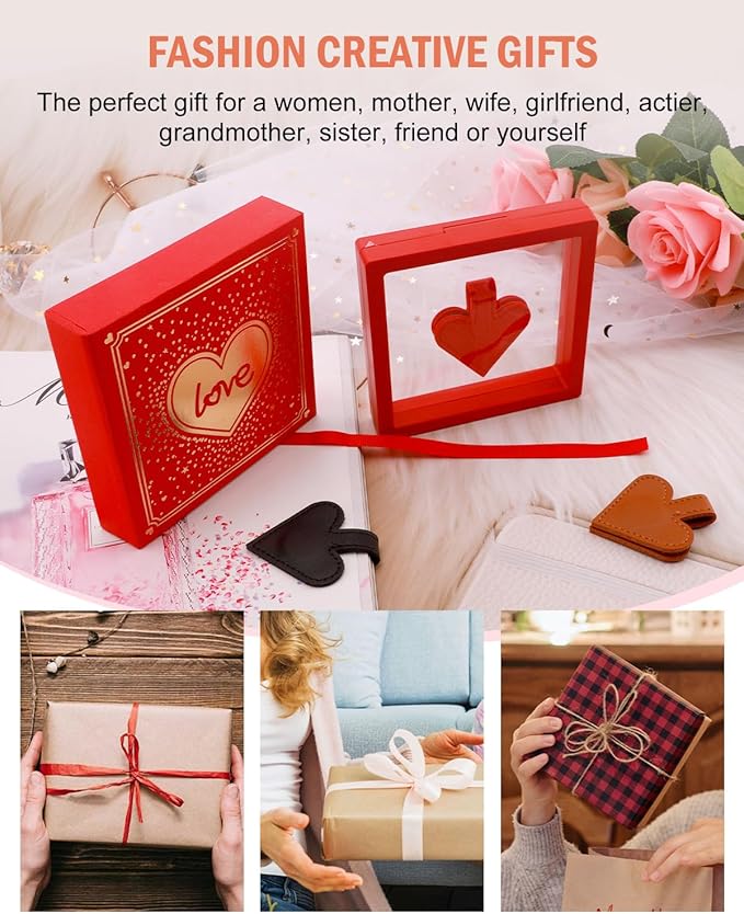 3Pcs Heart-Shaped Magnetic Leather Bookmarks - Romantic Heart Bookmarks, Faux Leather Book Mark with Double-Sided Magnets, Love Gifts for Women, Students, Reading Lovers (Red+Black+Brown)