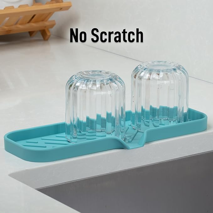 Zulay Large Silicone Sponge Holder (12x4) – Flexible Sink Organizer Tray for Kitchen & Bathroom – Multipurpose Soap Dish for Sponges, Makeup, Trinkets & More (Aqua Sky)