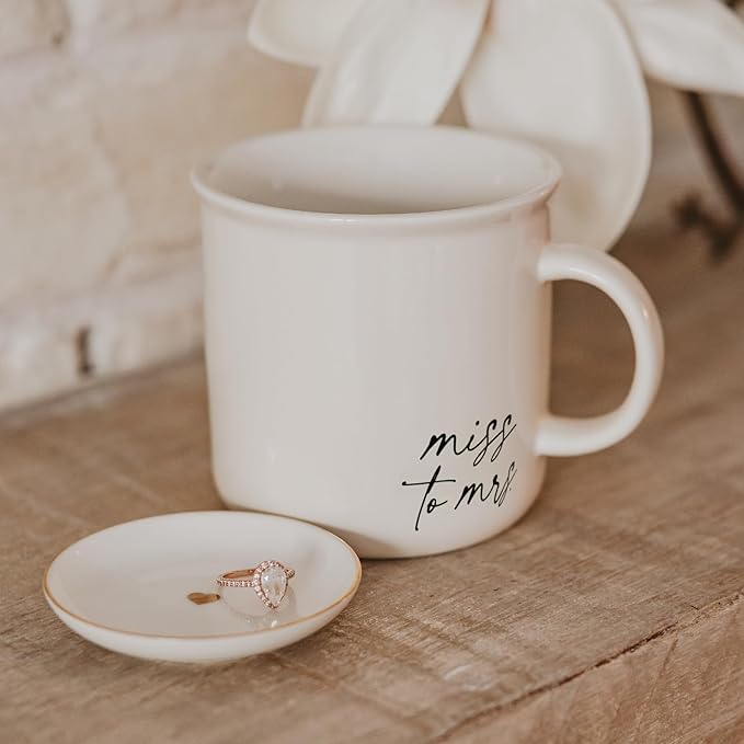Sweet Water Decor Miss to Mrs. Camping Mugs - 11oz Cute Coffee Mugs for Hot & Cold Drinks - Dishwasher & Microwave Safe - Ceramic Travel Mug - Ideal Espresso Mug and Tea Mug