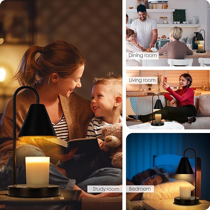 Candle Warmer Lamp,Electric Candle Warmer with Dimmable Light,Scented Wax Melter,No Smoke,Compatible with Various Jar,with 2 Light Bulbs,Home Decor-Black