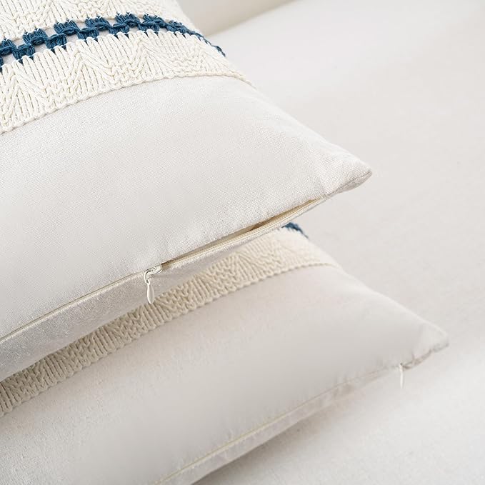Fancy Homi Set of 2 Boho Teal Long Lumbar Decorative Throw Pillow Cover 14x24 Inch for Couch Bed Sofa Chair, Modern Organic Farmhouse Home Decor, Soft Cotton Cute Accent Rectangle Cushion Case