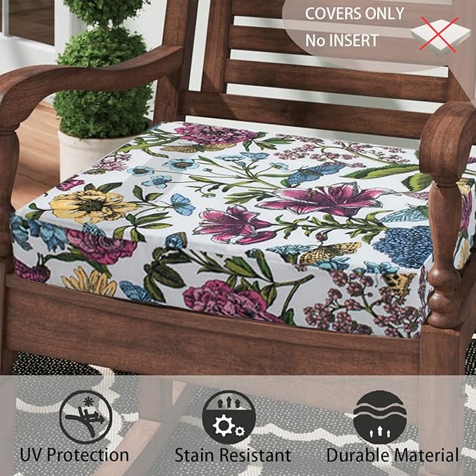 FUNHOME Outdoor Cushion Covers 24 x 22 x 4 inch,Set of 2,Replacement Seat Cushion Cover for Patio Furniture Chair,Water Resistant,Fade-Resistant Slipcover Only,No Insert(Butterfly Flower)