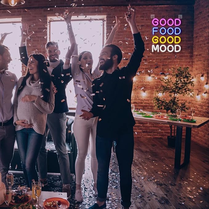 Good Food Good Mood Neon LED Sign, Food Neon Signs for Wall Decor, Good Food Good Mood Neon Light with USB Powered for Snack Shop, Restaurant, Fast Food