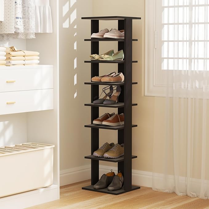 Tangkula 8-Tier Vertical Shoe Rack, Space-Saving Corner Shoe Organizer for 7 Pairs, Narrow Shoe Storage for Entryway, Front Door, or Closet