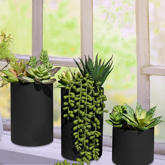Winlyn Set of 3 Artificial Plants Decor Greenery Fake Succulents Indoor Potted Fake Plant with Black Planter for Farmhouse Room Bathroom Bedroom Kitchen Office Table Desk Decor