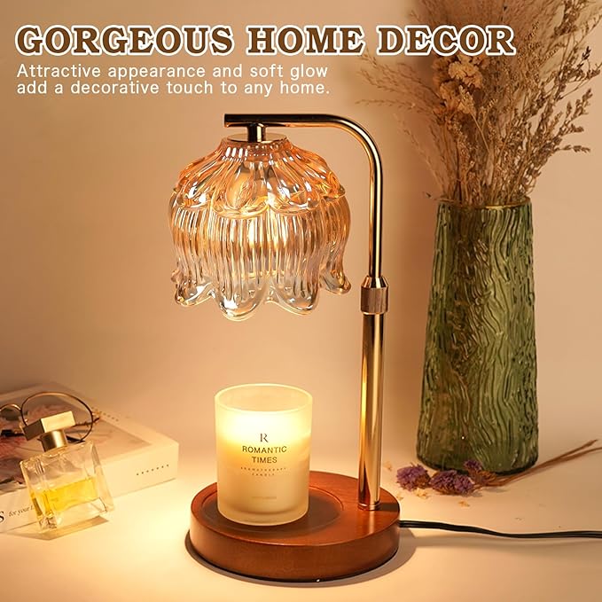 Candle Warmer Lamp with Timer, Birthday Gifts for Women Momm, House Warming New Home Room Decor, Height Adjustable Lotus Flower Candle lamp for Jar Scented Candles with 2 Bulbs