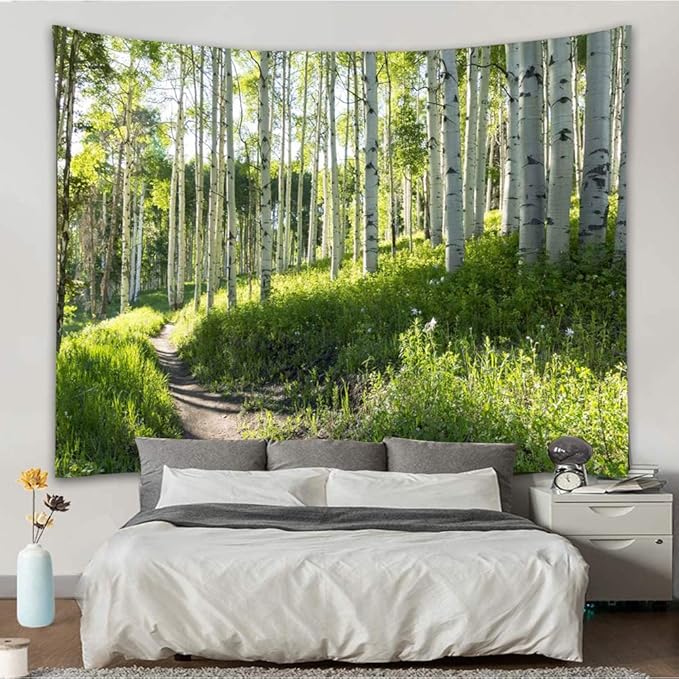 YISURE Forest Wall Tapestry Nature Tree Trail Path Landscape Wall Hanging, Morning Sunshine Through Green Tree Wall Tapestries for Home Office Indoor and Outdoor Decor Large Size 91(W) x71(L) Inch